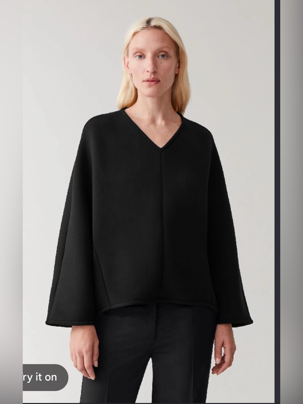 COS Batwing Scuba V Neck Sweater Black Modern Minimalist , Medium